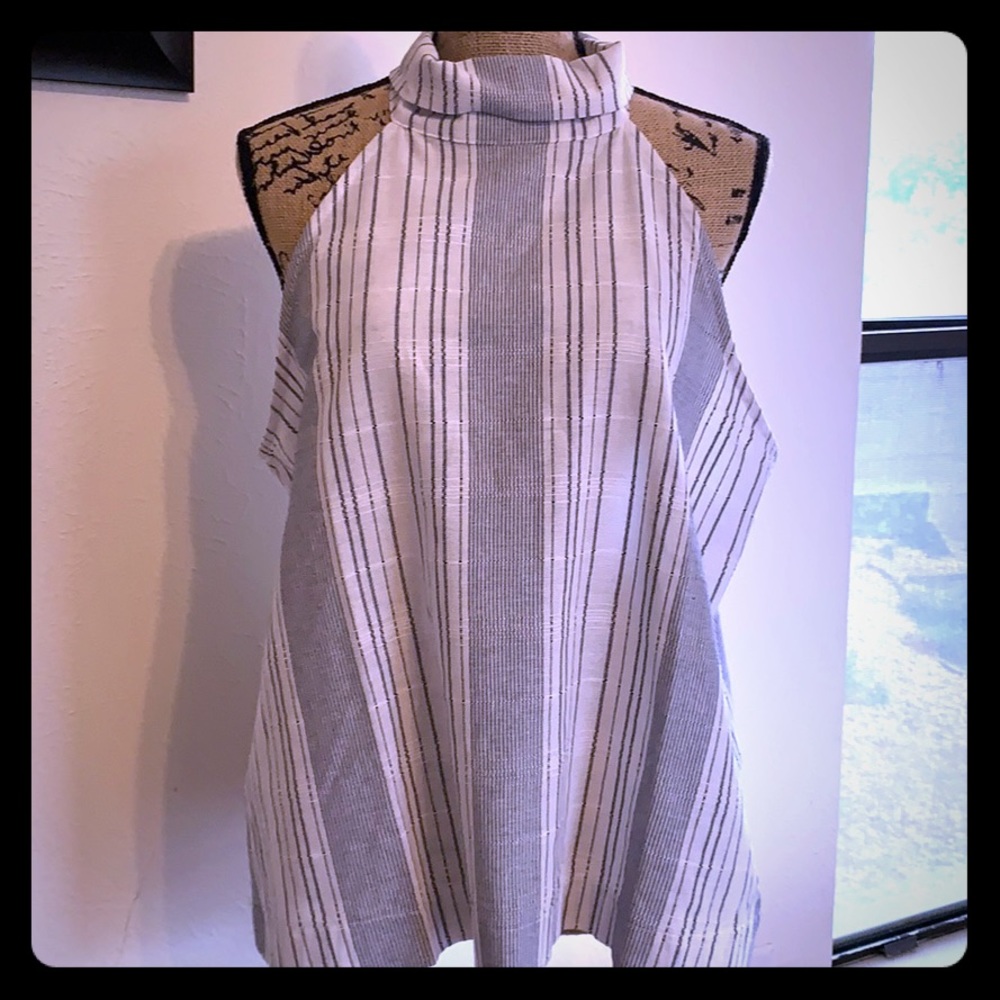 NWOT Pinstripe High Neck Tank